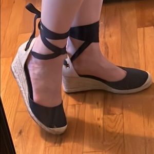 Blue ankle tie espadrilles size 8.